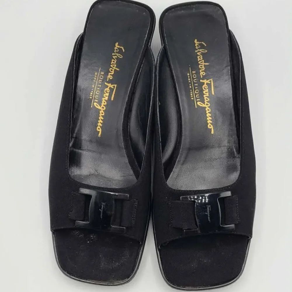 Salvatore Ferragamo Black Microfiber Mules size 8B